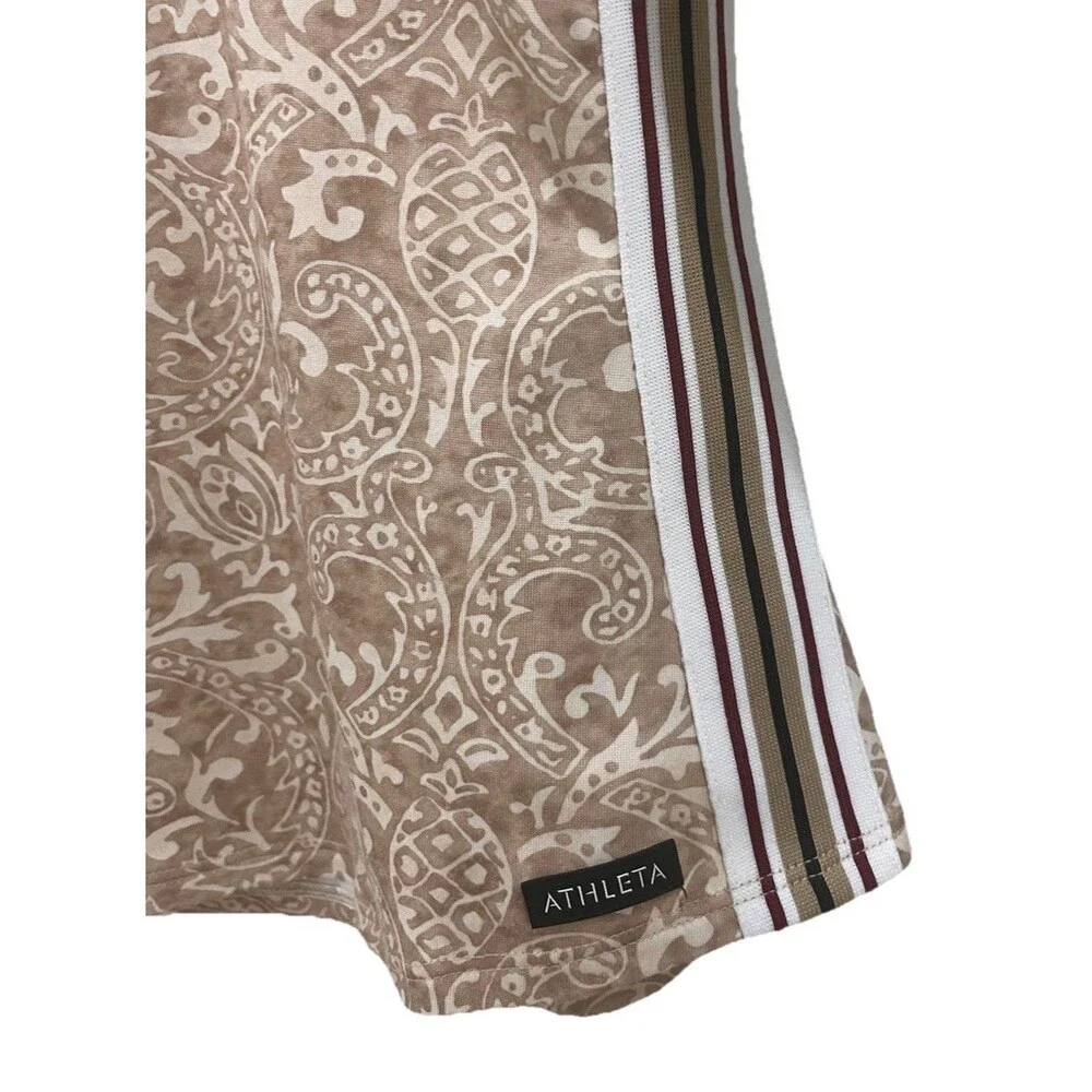 ATHLETA Quarter Zip Athletic Top Tan Cream Damask Print Striped Made In US Sz M - Picture 3 of 8